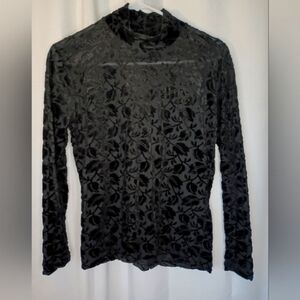 Frazier Lawrence Y2K Dark Floral Velvet Burnout Whimsigoth High Neck Top Small